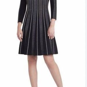BCBGMaxAzria Black and White Pleated A-Line Dress